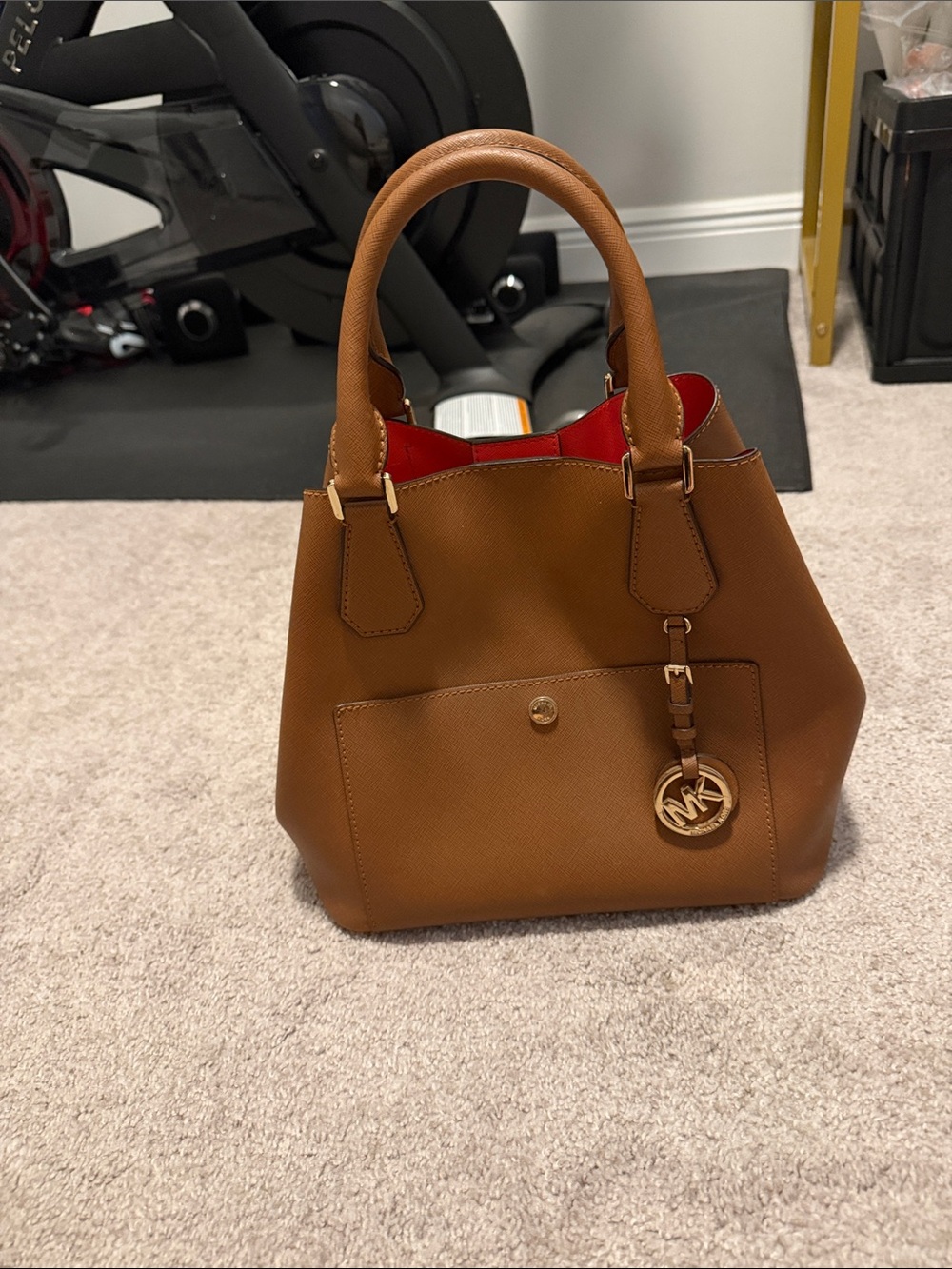 Michael Kors Tan Saffiano Leather Tote with Red Interior